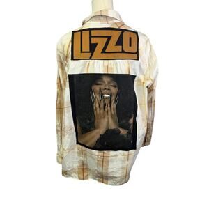 Lizzo upcycled custom flannel shirt black graphic tee on back bespoke